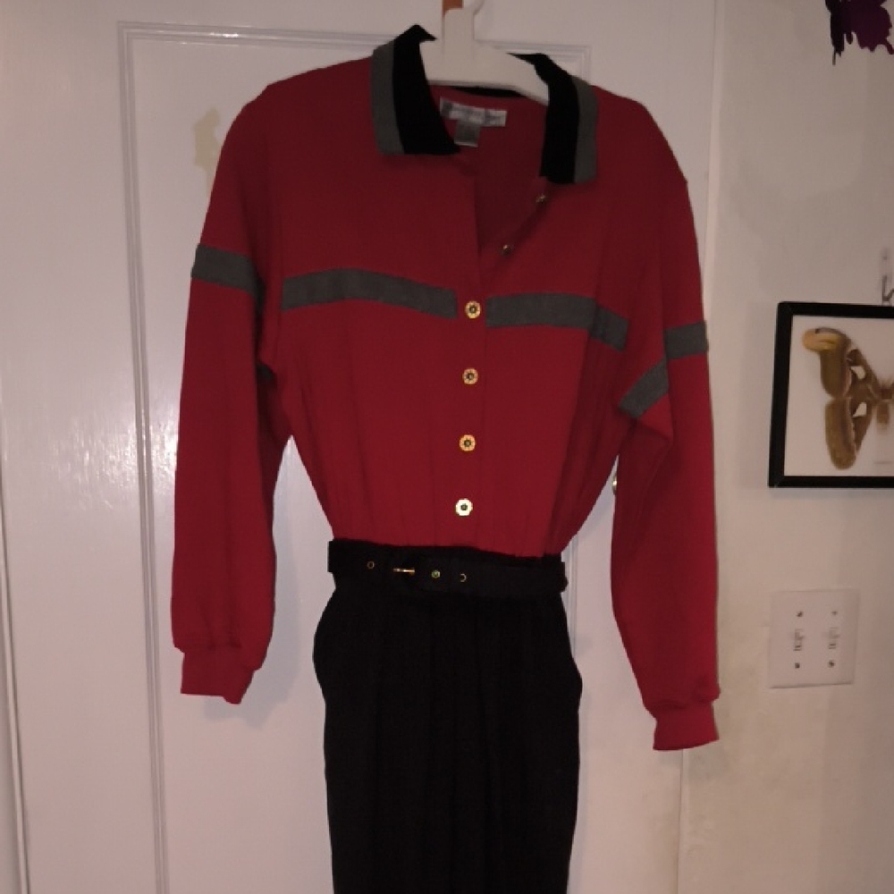 Classiques Du Sport | Elegant Red and Black Jumpsuit with Gold Buttons